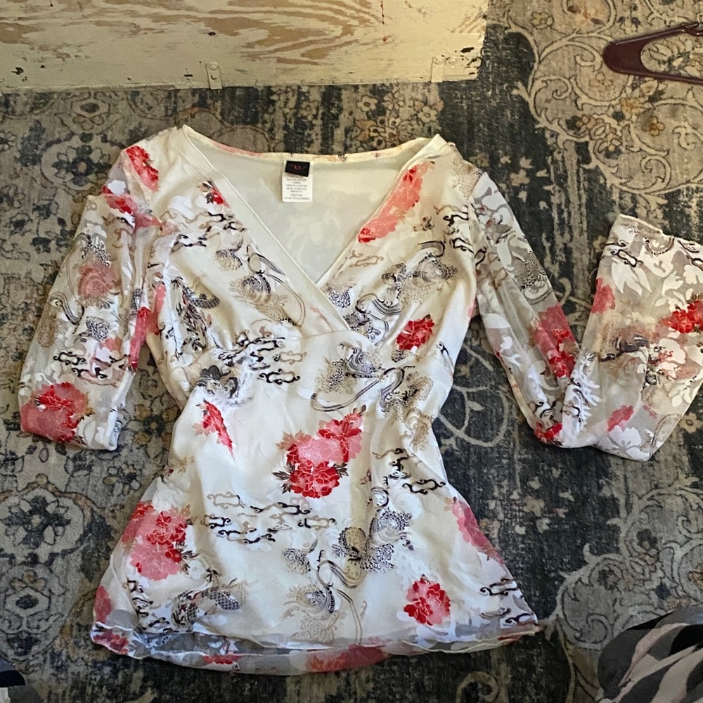 Wrapper Floral Wrap Blouse - White and Red